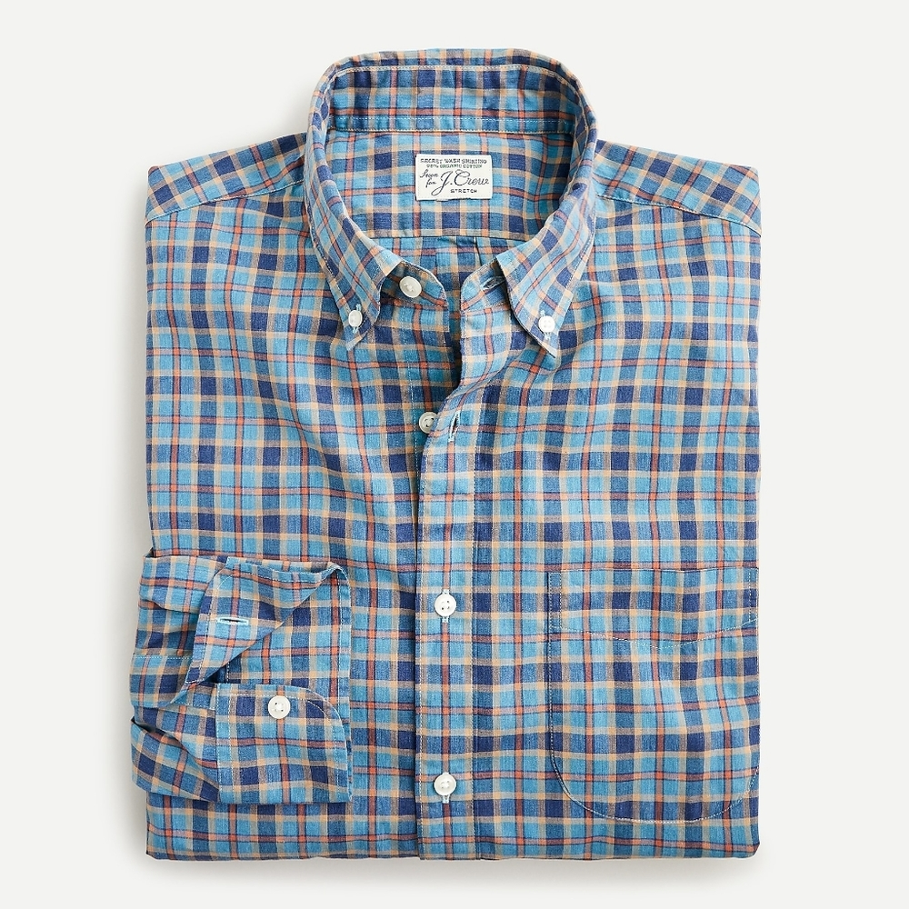 New! J Crew Mens size Small S Slim Stretch Secret Blue Plaid Shirt NWT